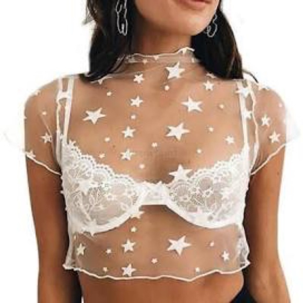 White See-through mesh star top